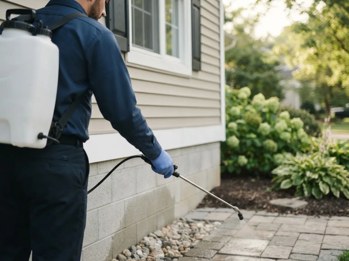 Pest control technician inspecting a home in Neponset, IL